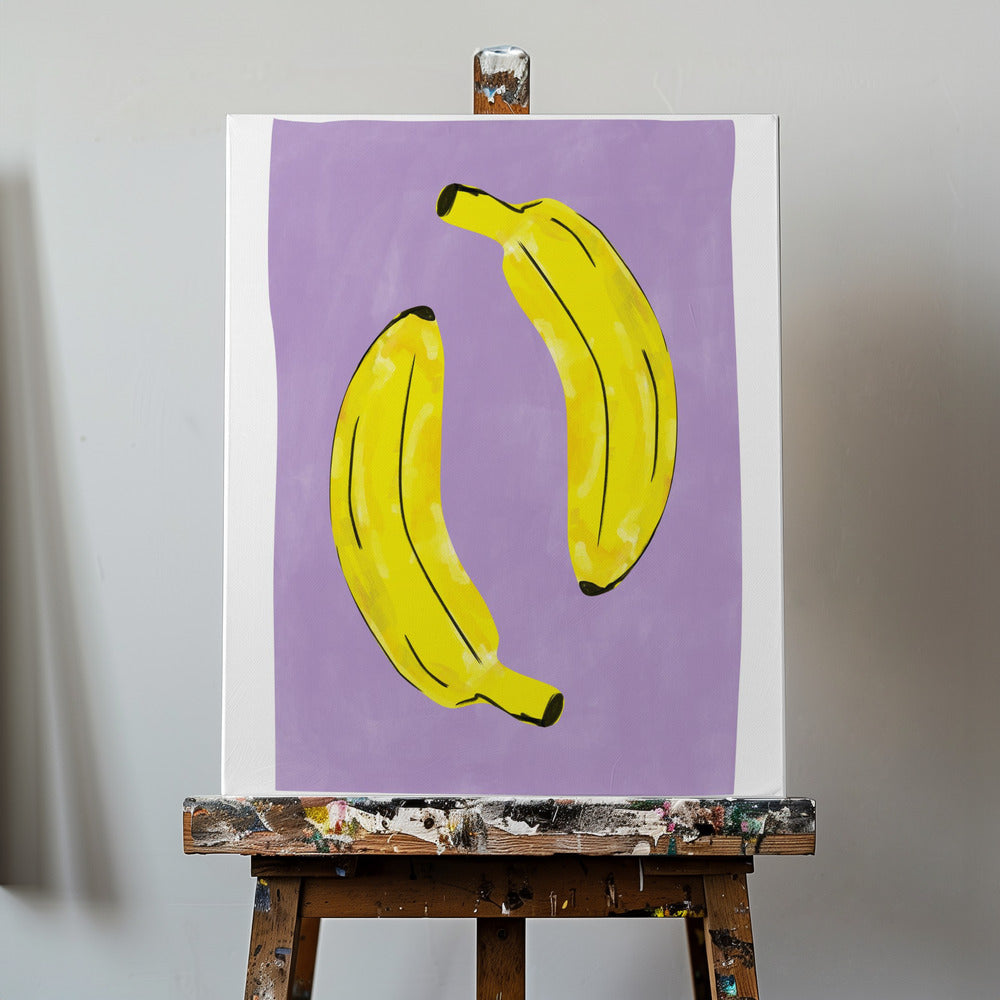 Två livfulla gula bananer | Canvastavla