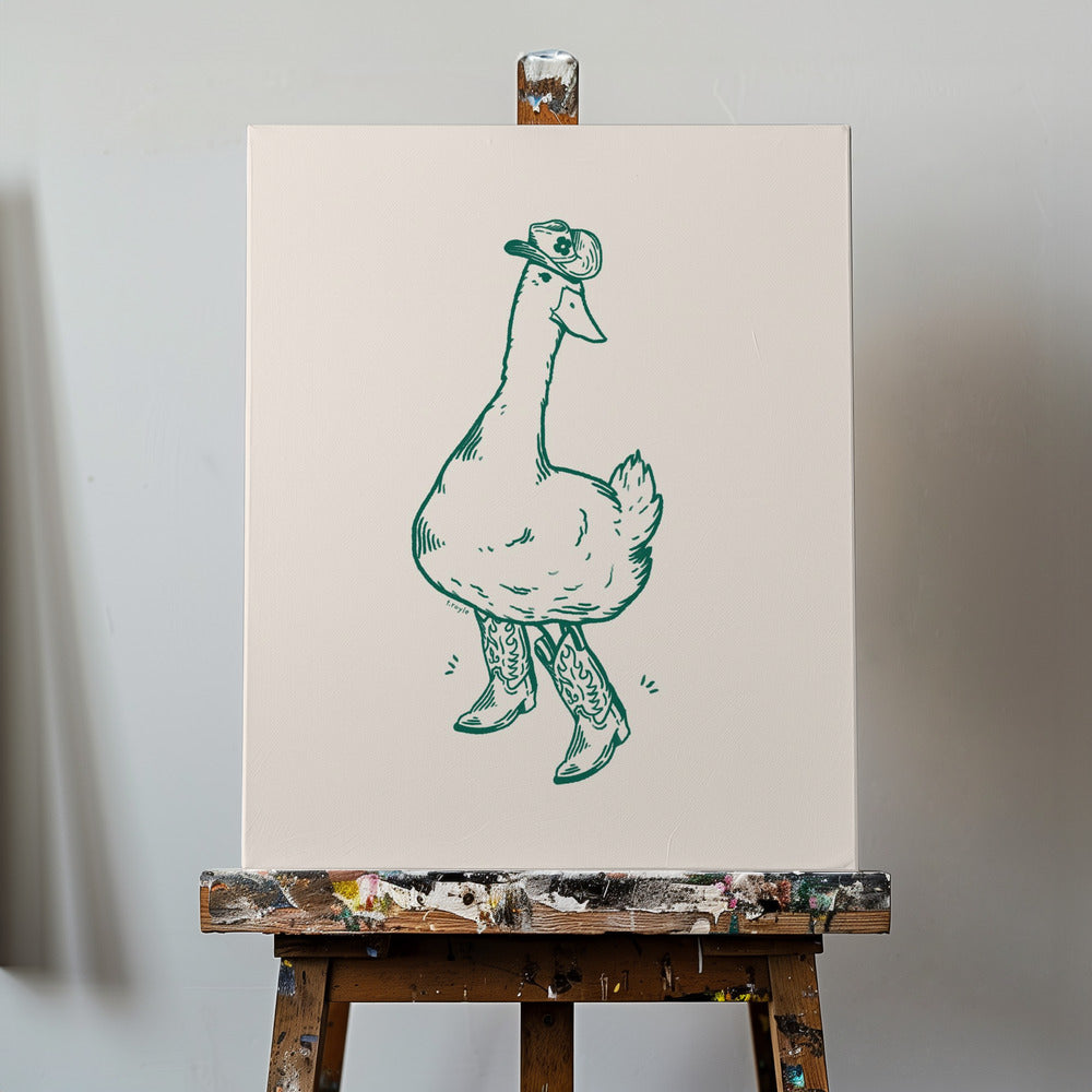 Eend met Westernlaarzen in het groen | Canvasprints