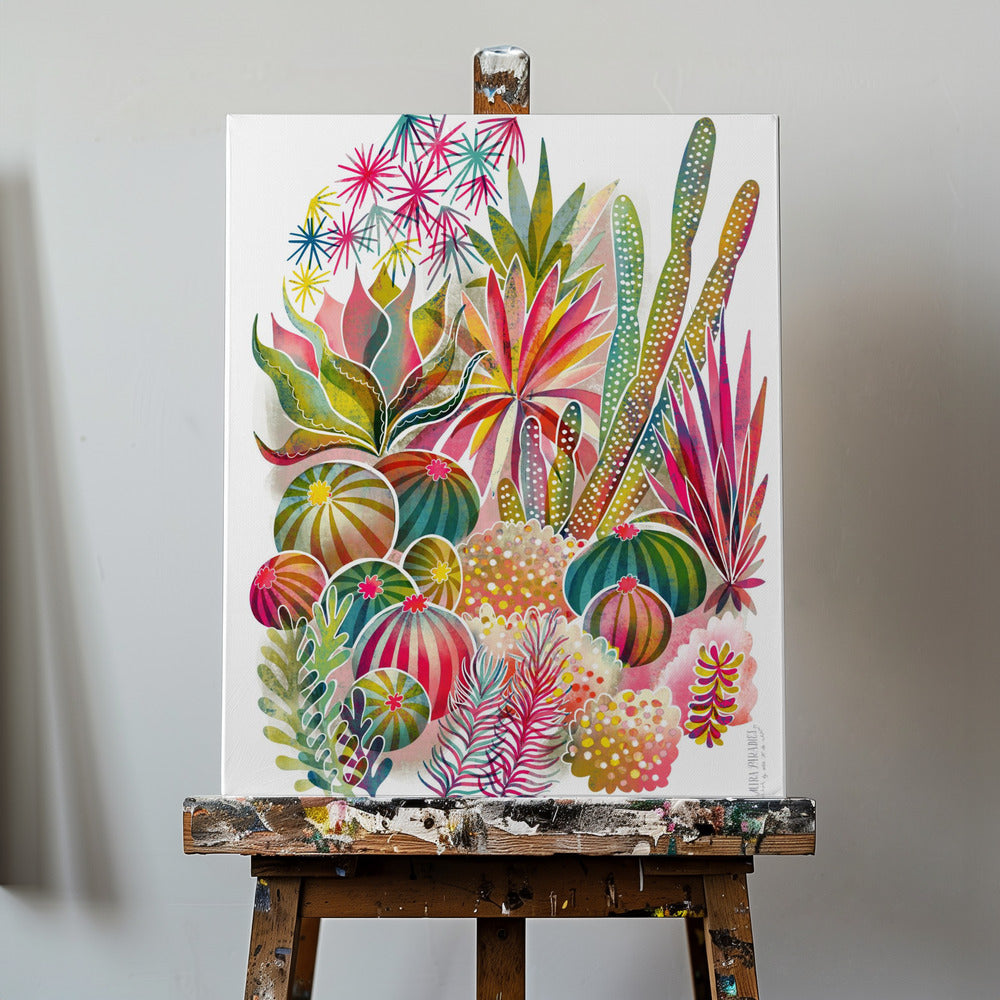 Jardín de suculentas y cactus en flor | Impresiones en Lienzo