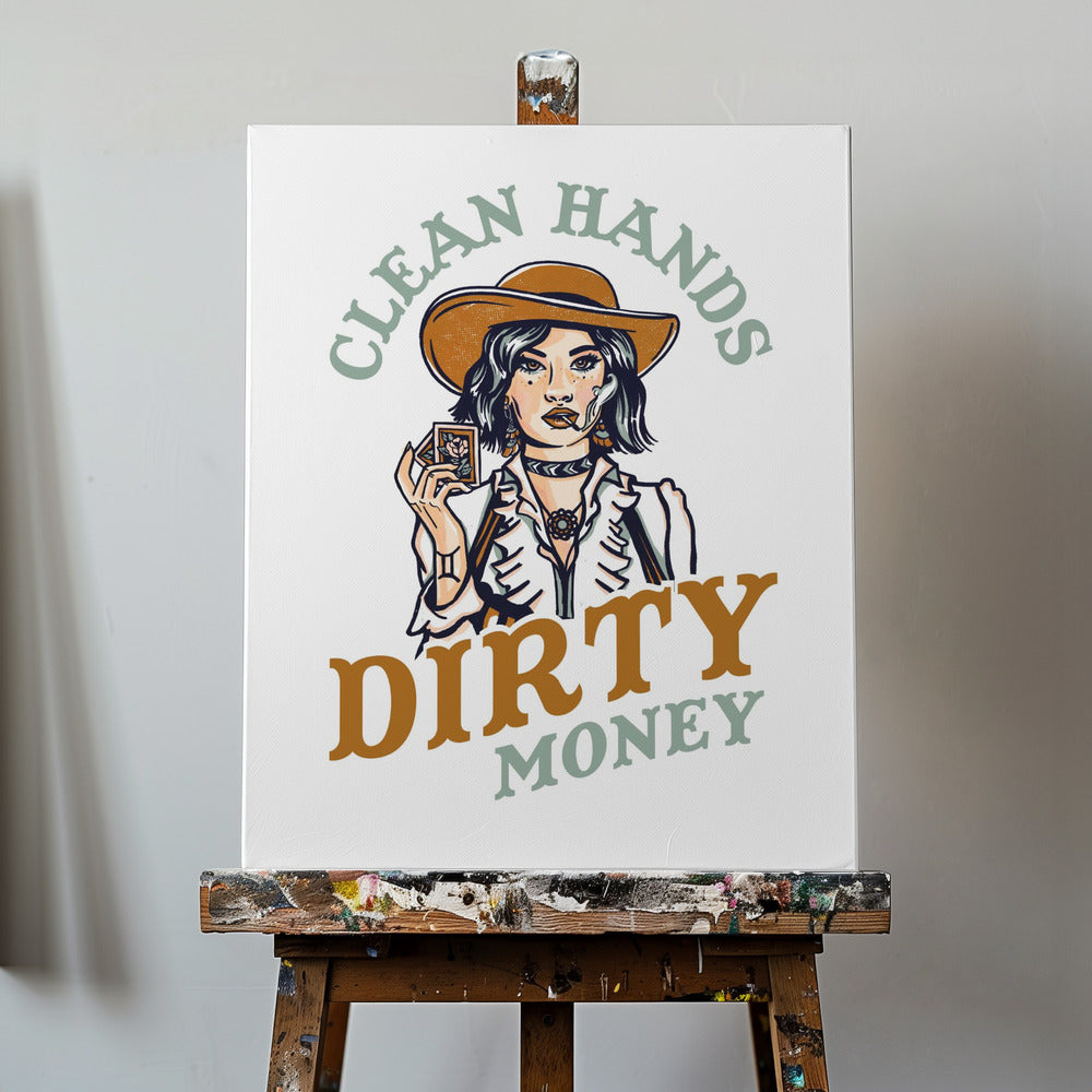 Mains propres, argent sale, poker, cowgirl | Tableaux sur Toile