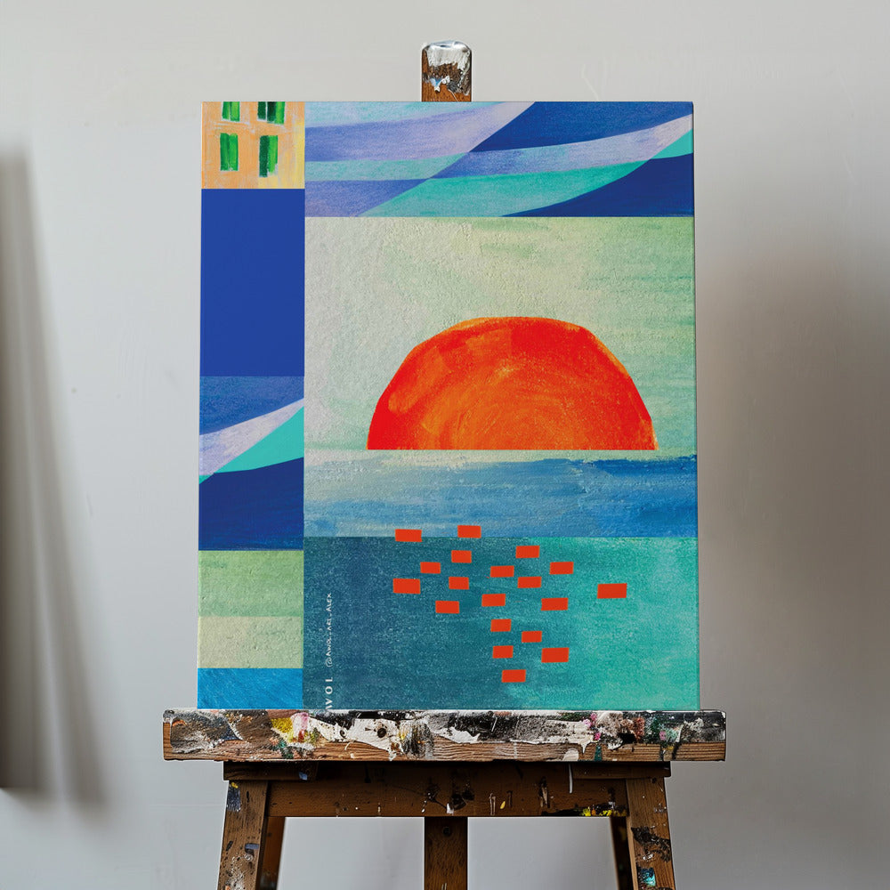 Färgglatt Medelhav med soluppgång, abstrakt kustkonst | Canvas