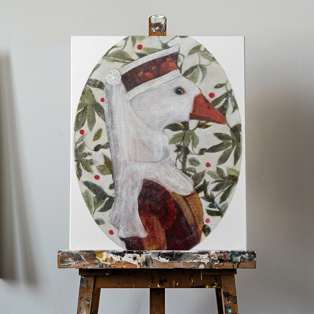 Cata With Green Leafs | Canvas
