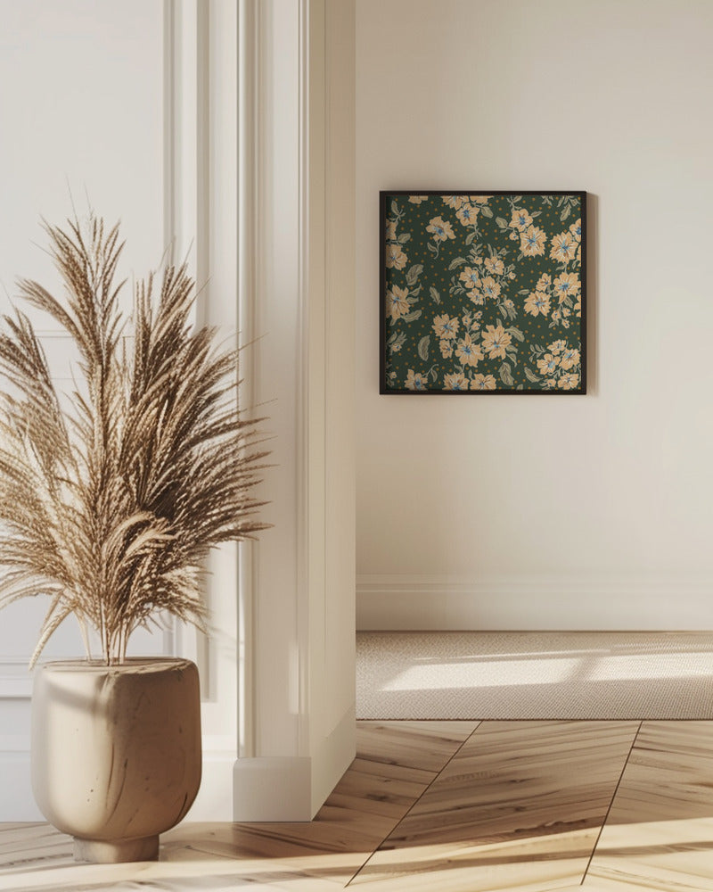 Floral Heritage bouquet forest green pattern | Poster