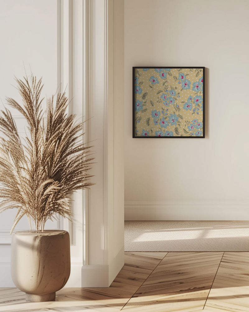 Floral Heritage bouquet vintage blue pattern | Poster