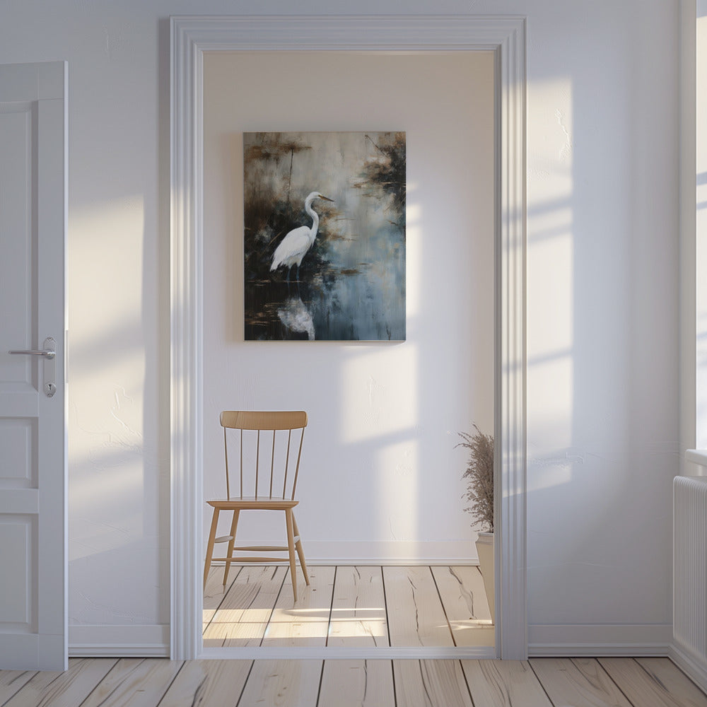 Egret in Lake | Canvas