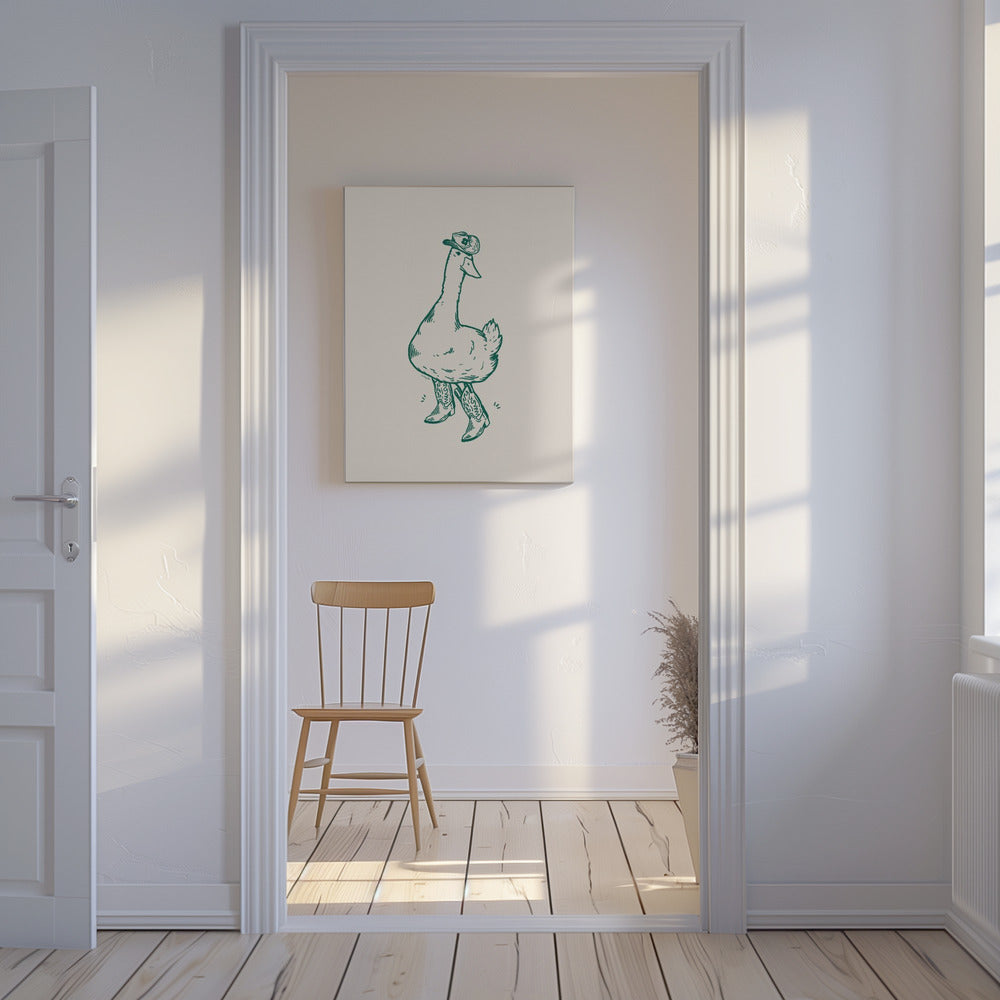 Eend met Westernlaarzen in het groen | Canvasprints