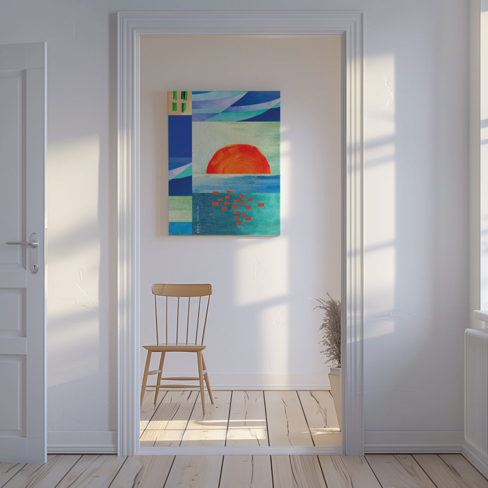Färgglatt Medelhav med soluppgång, abstrakt kustkonst | Canvas