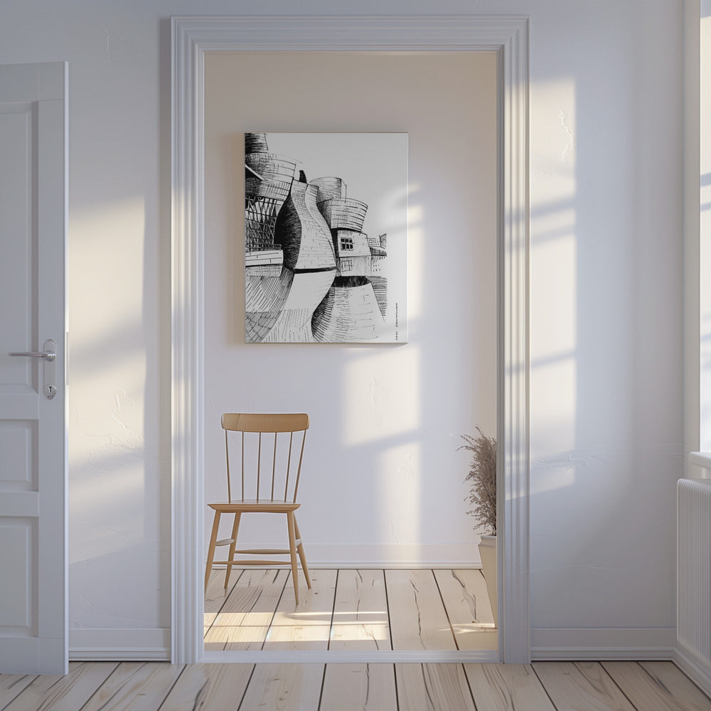 Bilbaon Guggenheim-rakennus, moderni arkkitehtuuripiirustus | Canvastaulut