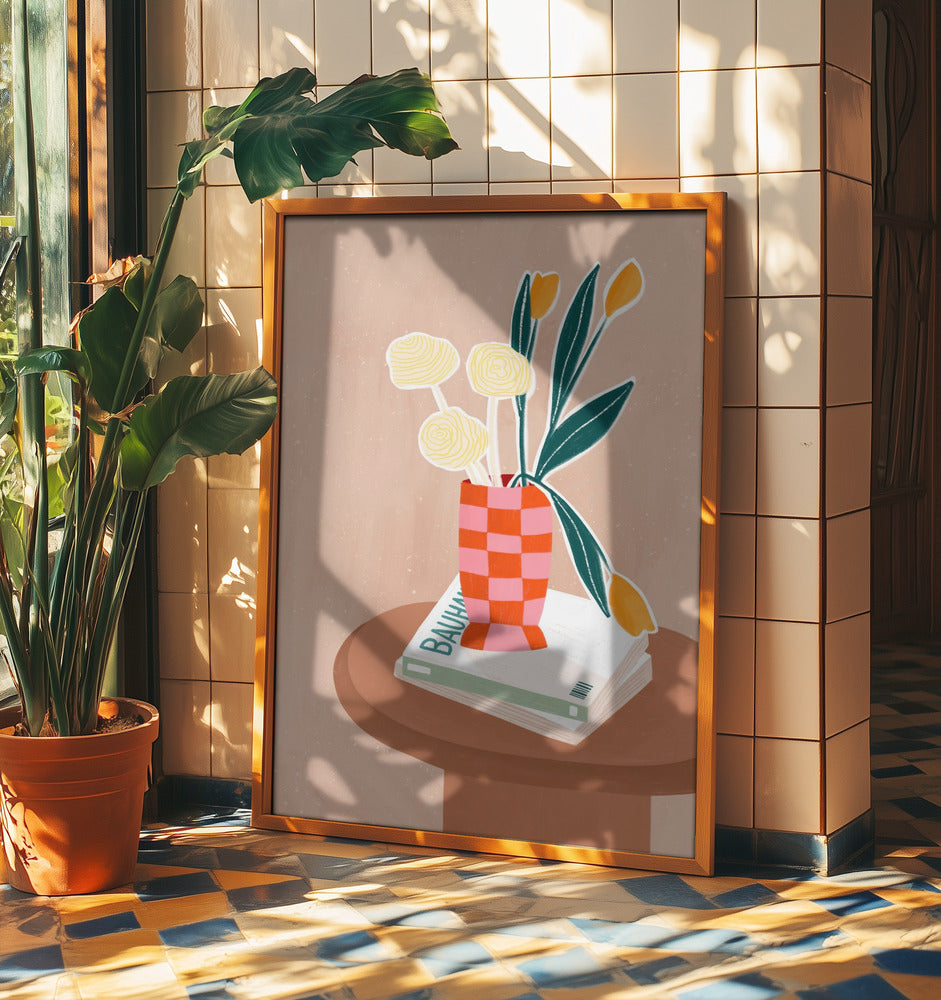 Blume mit karierter roter Vase | Poster