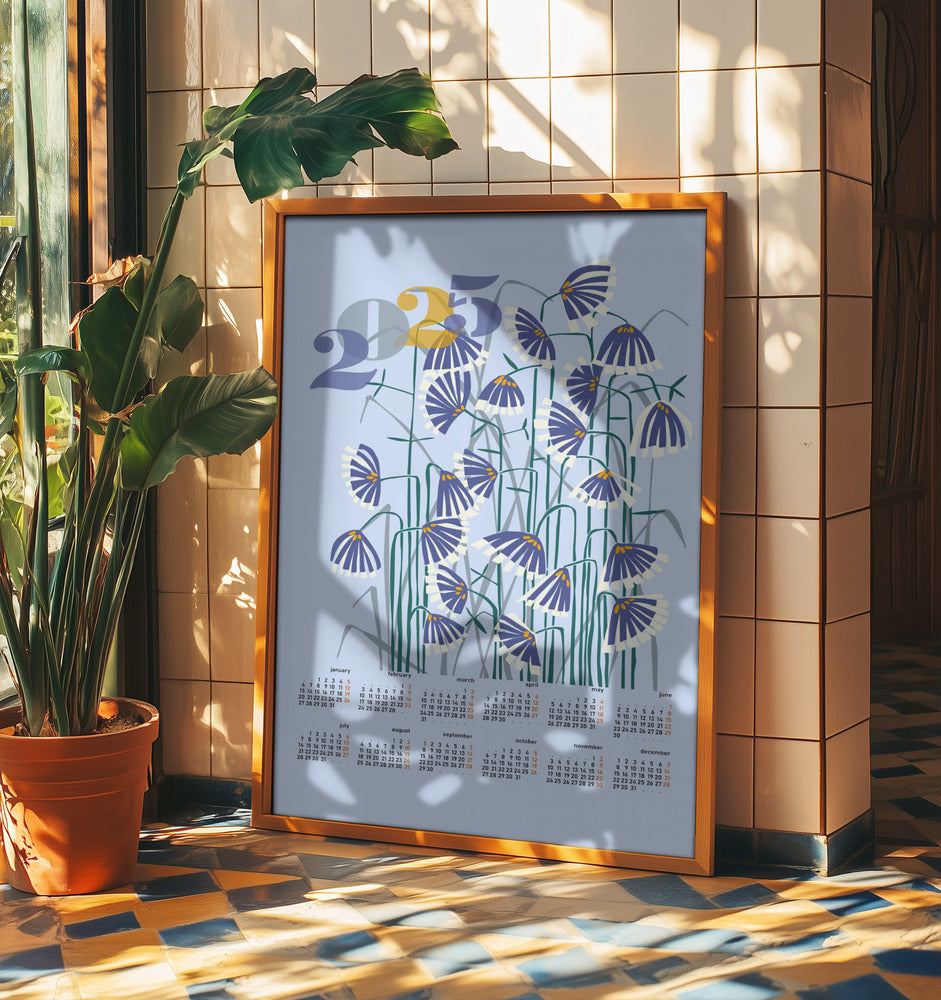 calendar 2025 Linocut flowers light | Poster