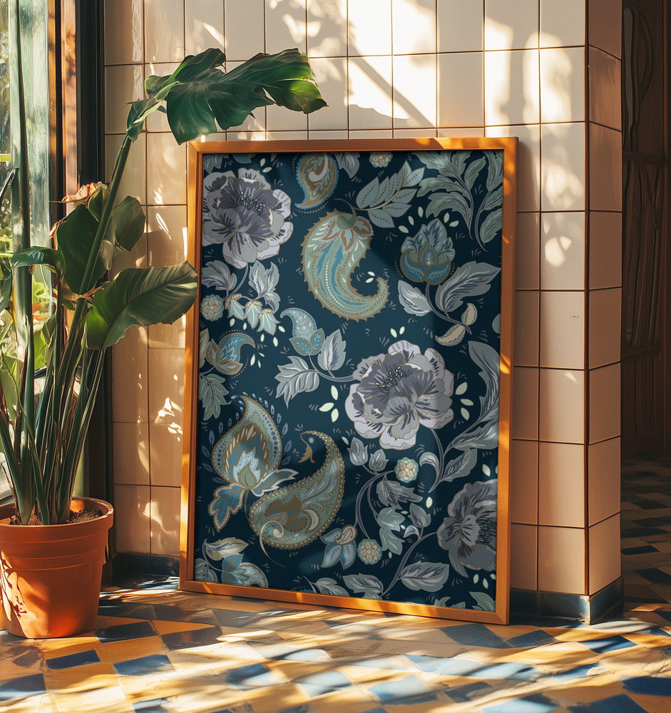 Floral Heritage paisley moonshine blue pattern | Poster