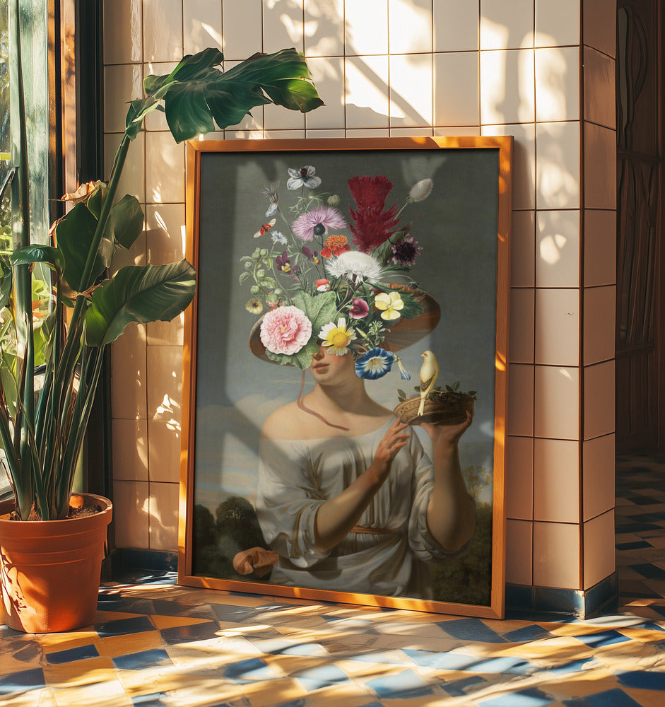 Frau mit großem Blumenhut | Poster