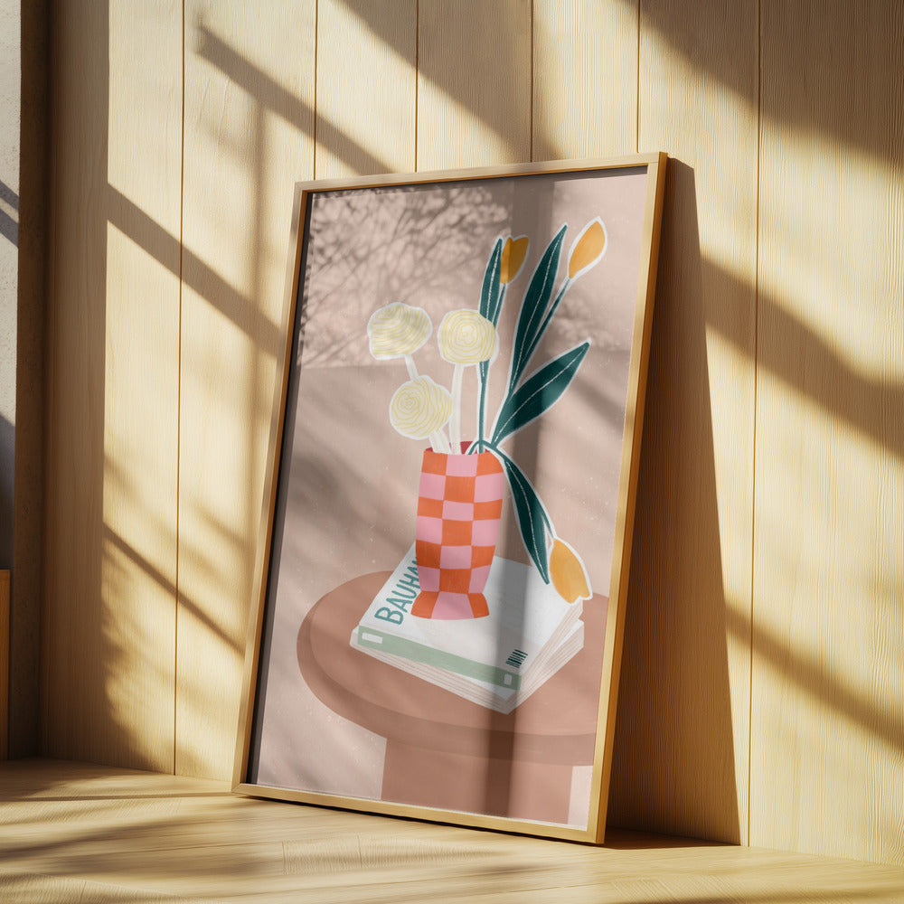 Blume mit karierter roter Vase | Poster