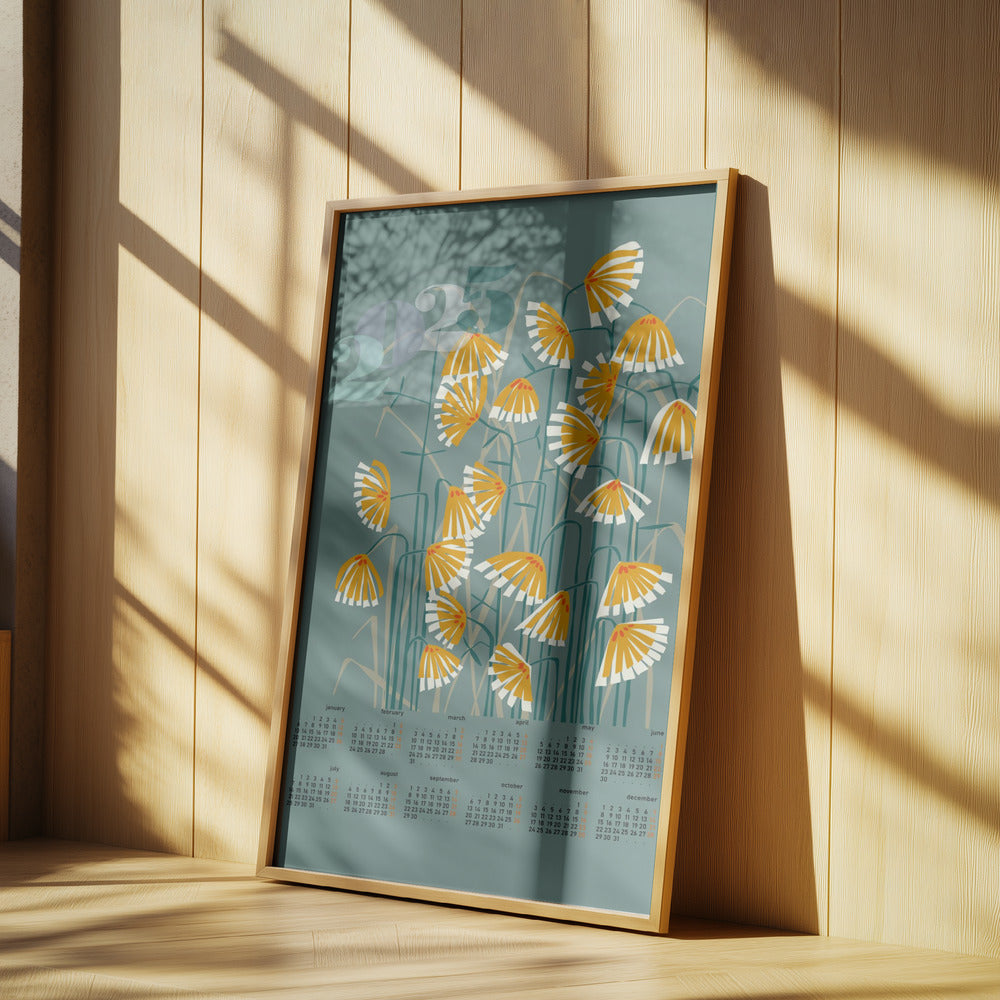 calendar 2025 Linocut flowers green | Poster