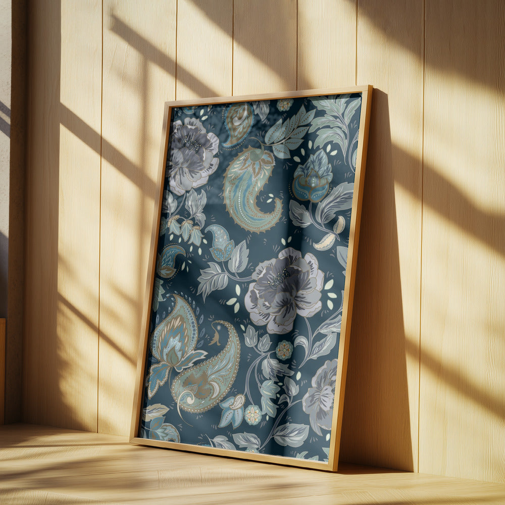 Floral Heritage paisley moonshine blue pattern | Poster