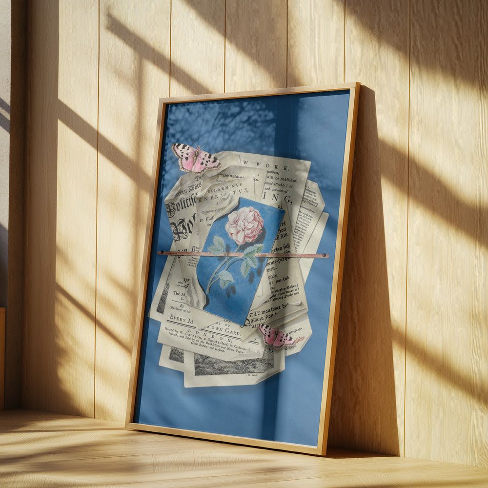 Rosa ros omgiven av vintagepapper | Poster