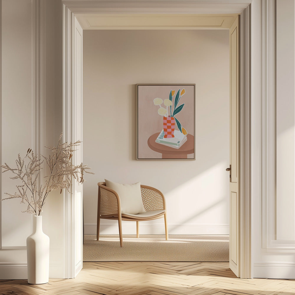 Blume mit karierter roter Vase | Poster