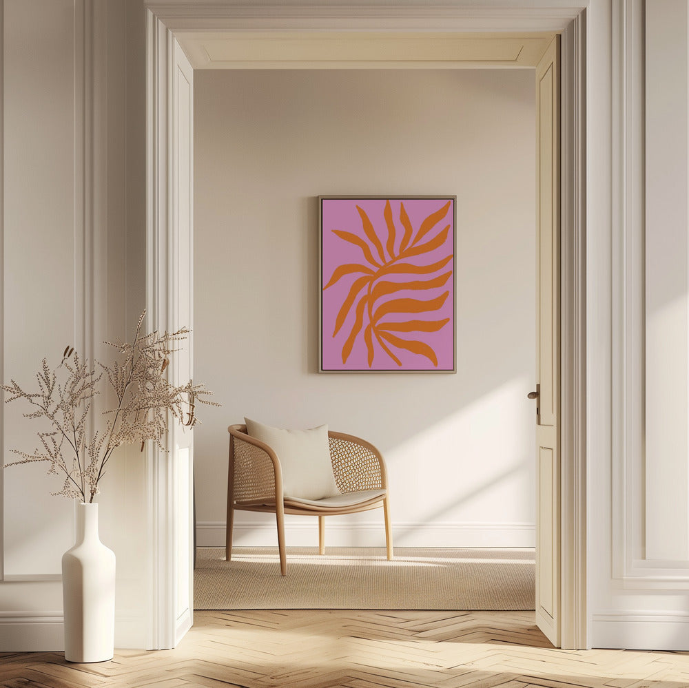 Orange Silhouette Textured Branch on Pink | Poster
