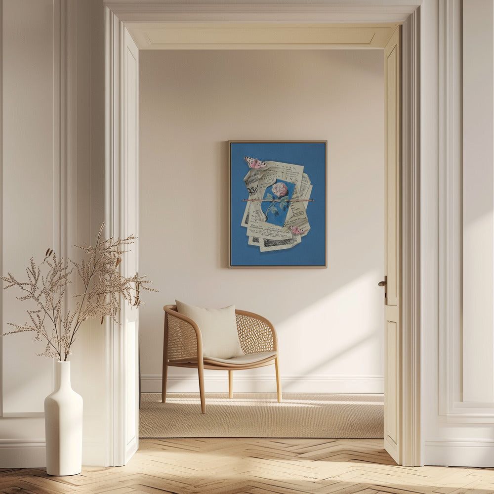 Rosa ros omgiven av vintagepapper | Poster