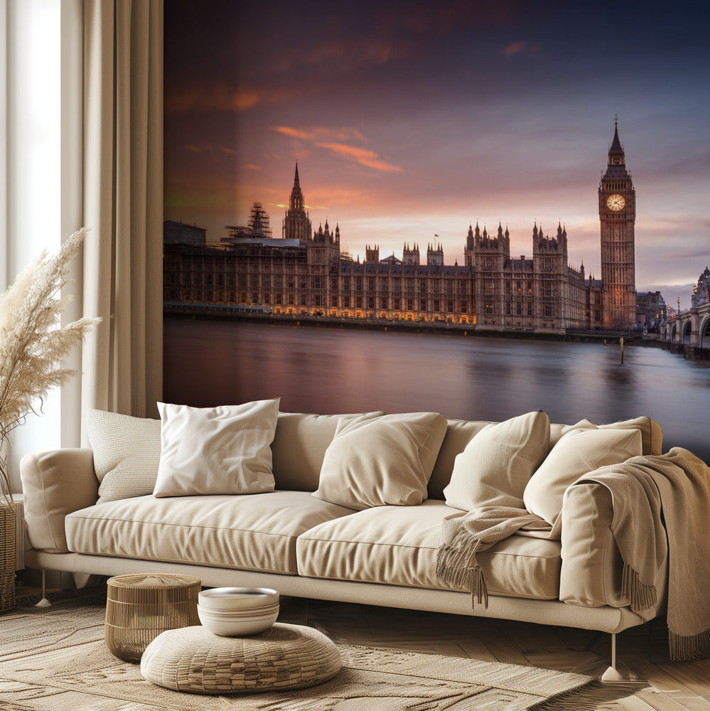 Tramonto sul Palazzo di Westminster a Londra | Carta da Parati Fotografica