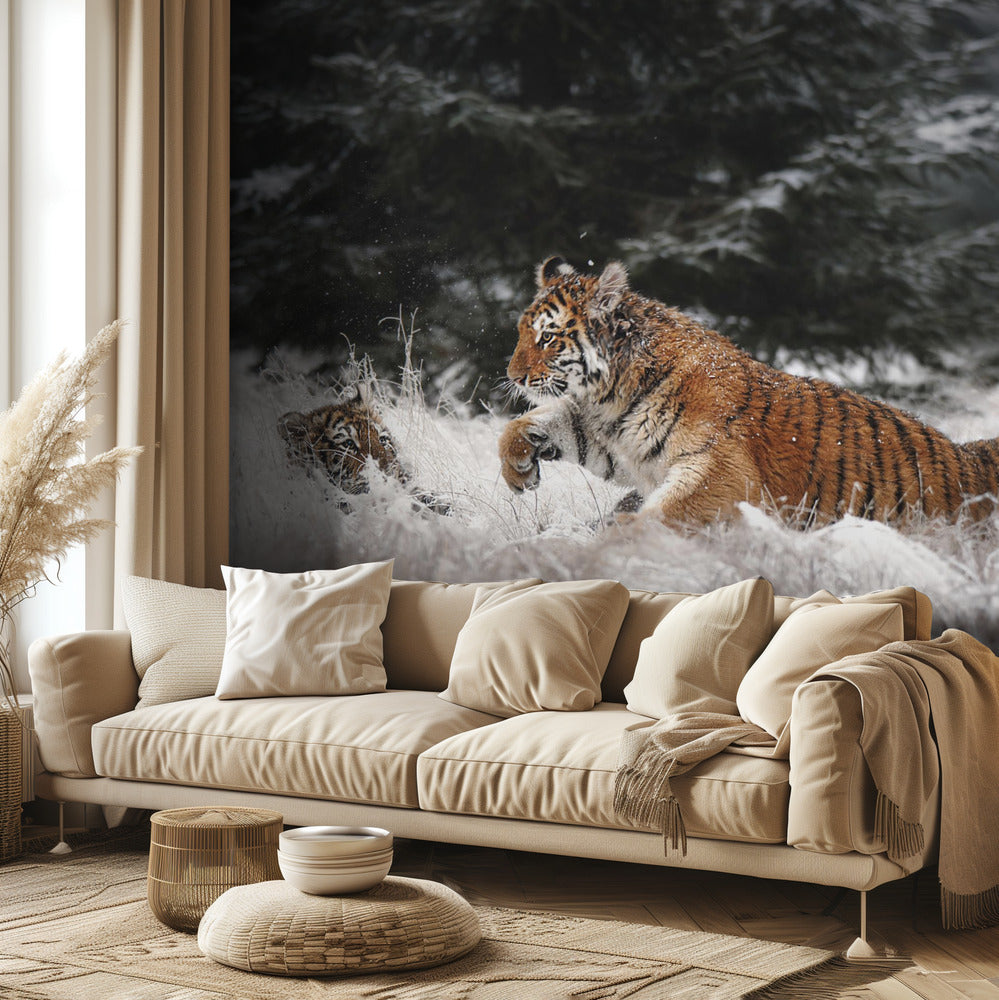 Joie sur la neige | Papier Peint Photo