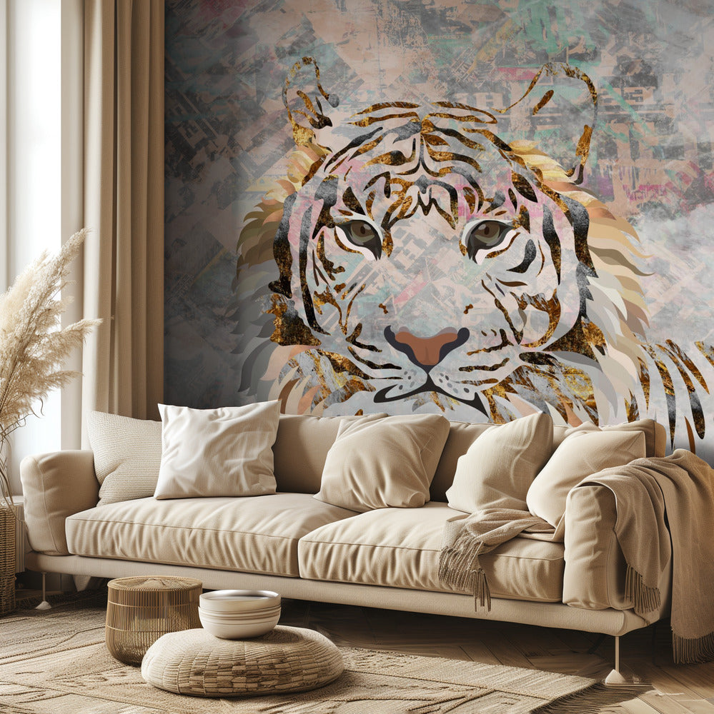 Tiger-Grunge-Gold-Wandbild | Fototapeten