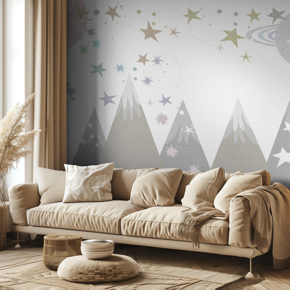 Escenas de invierno: mural de habitación infantil en gris monótono 9 | Papel Pintado Fotográfico