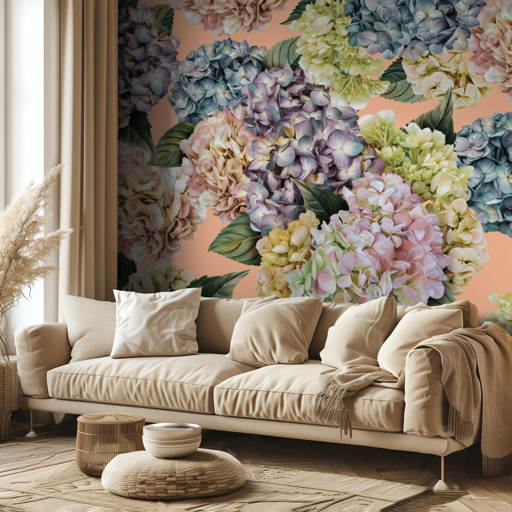 Hortensias_Peach Fuzz | Papier Peint Photo