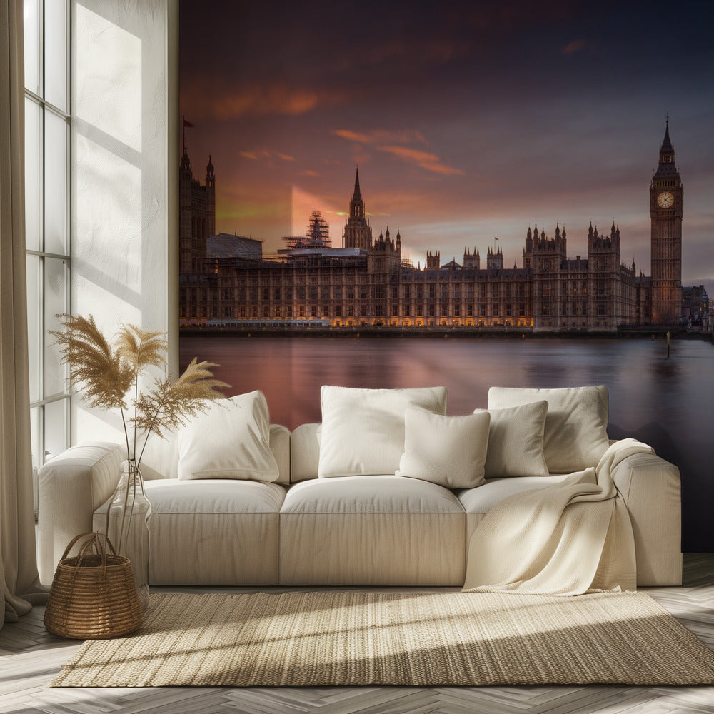 Tramonto sul Palazzo di Westminster a Londra | Carta da Parati Fotografica