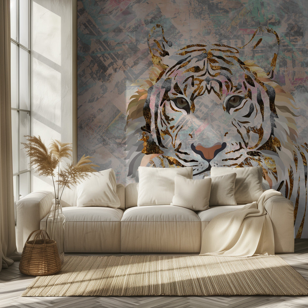 Tiger-Grunge-Gold-Wandbild | Fototapeten