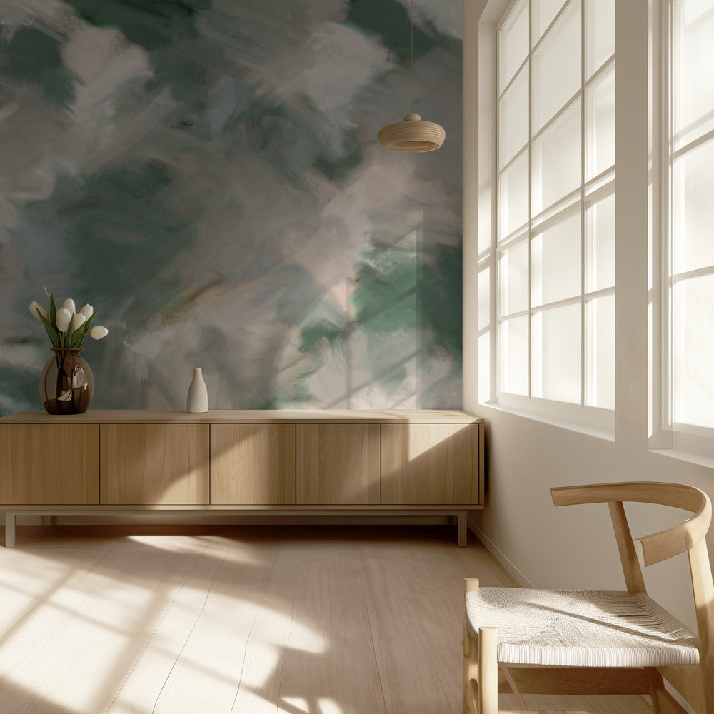 Carré peint vert beige sauvage | Papier Peint Photo