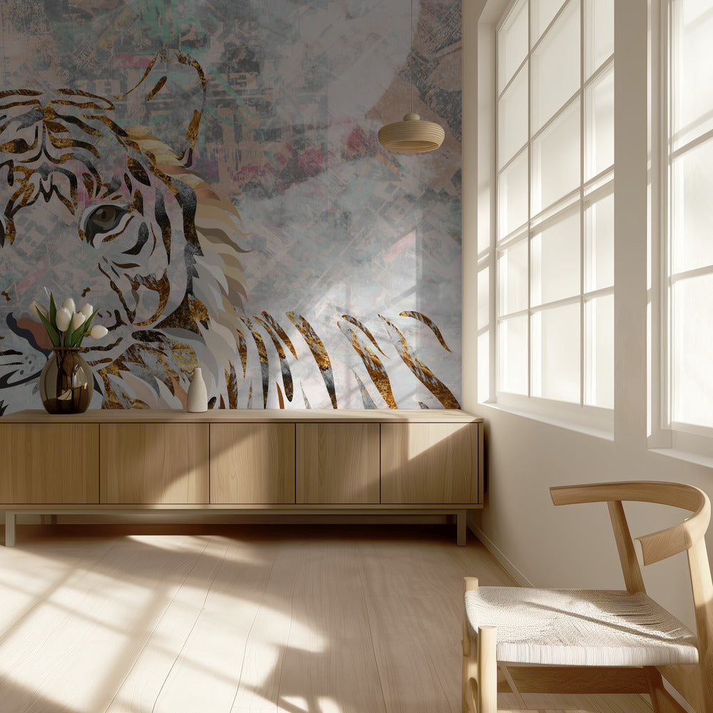 Tiger-Grunge-Gold-Wandbild | Fototapeten