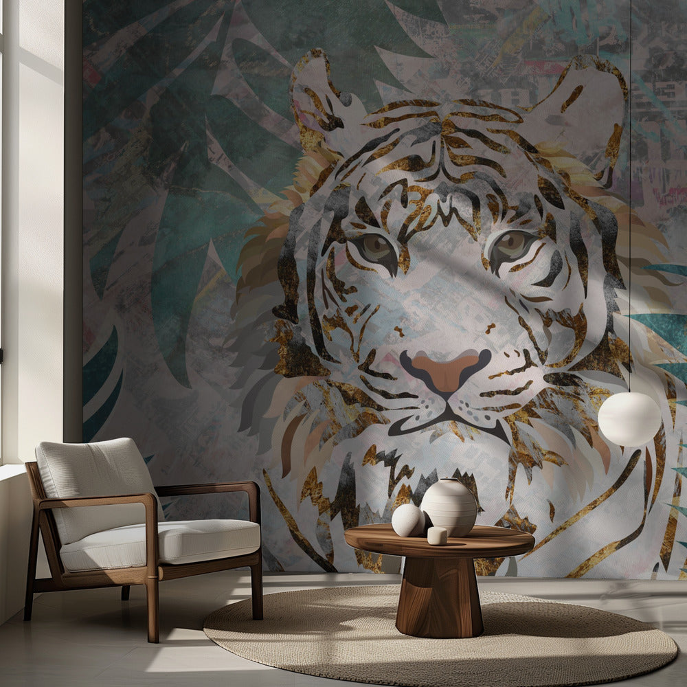 Tiger Grunge tropische Palme Wandbild | Fototapeten