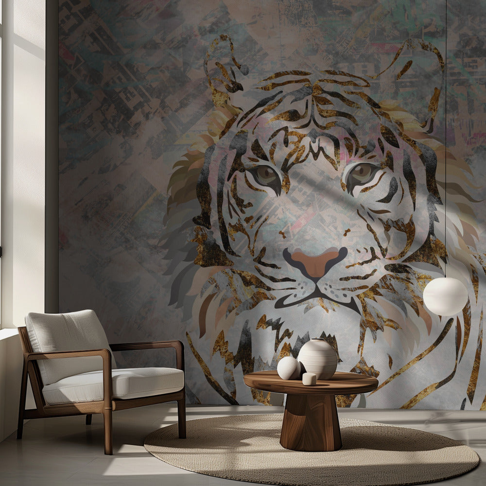 Tiger-Grunge-Gold-Wandbild | Fototapeten