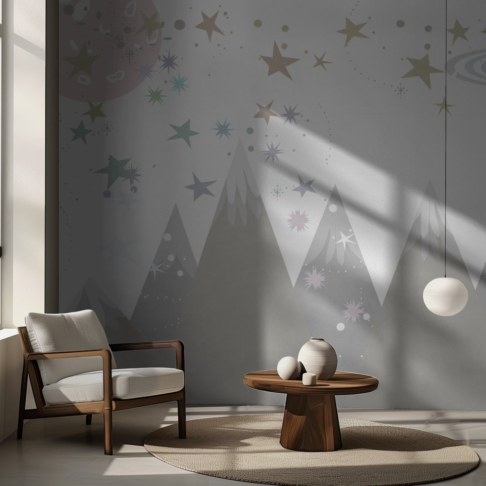Escenas de invierno: mural de habitación infantil en gris monótono 9 | Papel Pintado Fotográfico