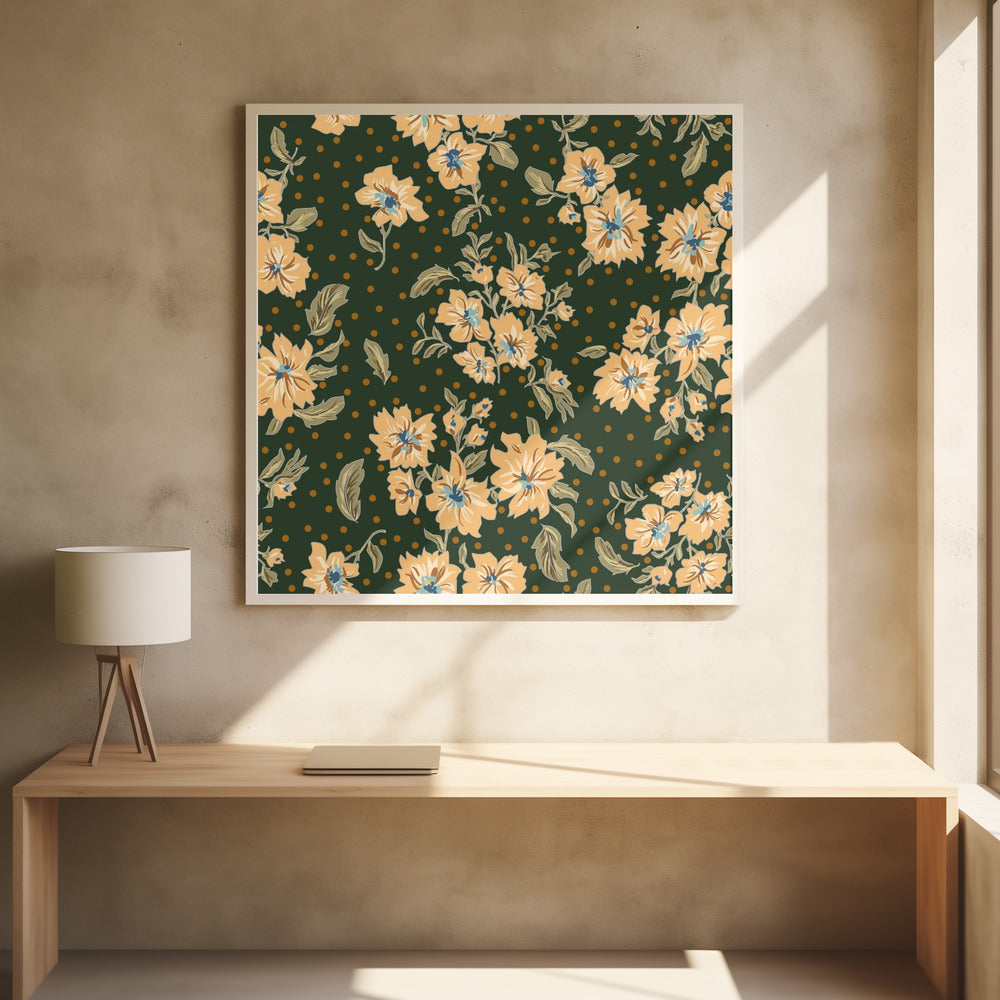 Floral Heritage bouquet forest green pattern | Poster