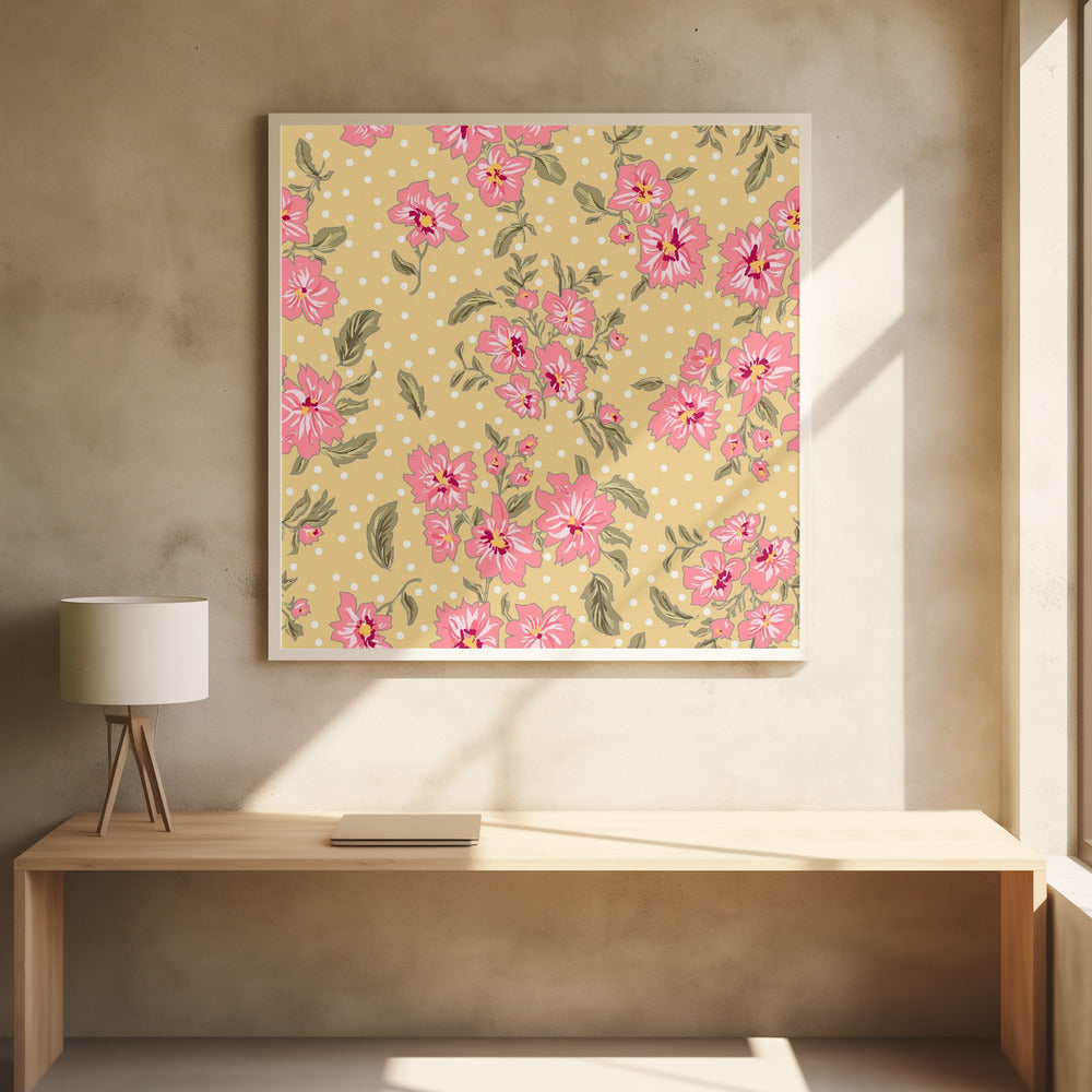 Floral Heritage bouquet vintage pink pattern | Poster
