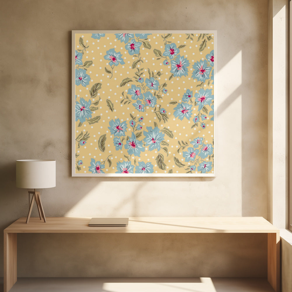Floral Heritage bouquet vintage blue pattern | Poster