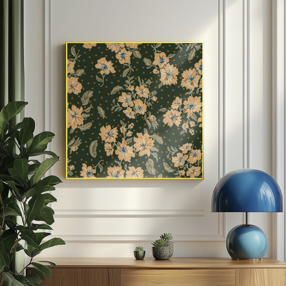 Floral Heritage bouquet forest green pattern | Poster