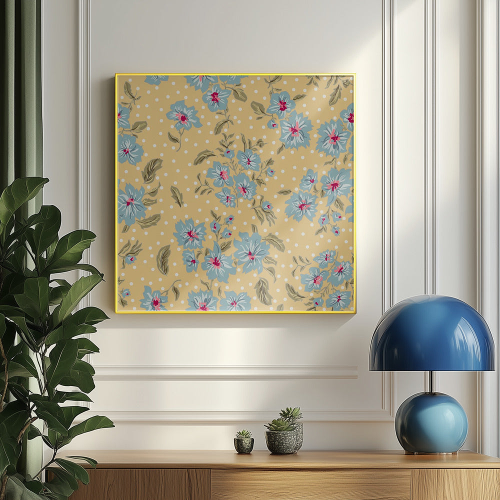 Floral Heritage bouquet vintage blue pattern | Poster
