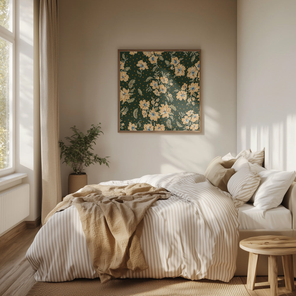 Floral Heritage bouquet forest green pattern | Poster