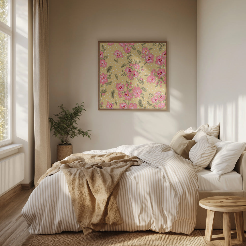 Floral Heritage bouquet vintage pink pattern | Poster