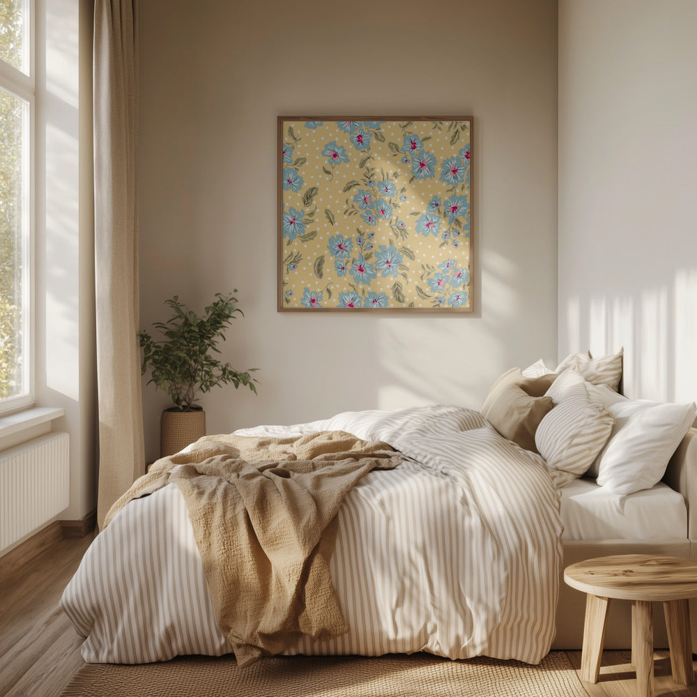 Floral Heritage bouquet vintage blue pattern | Poster