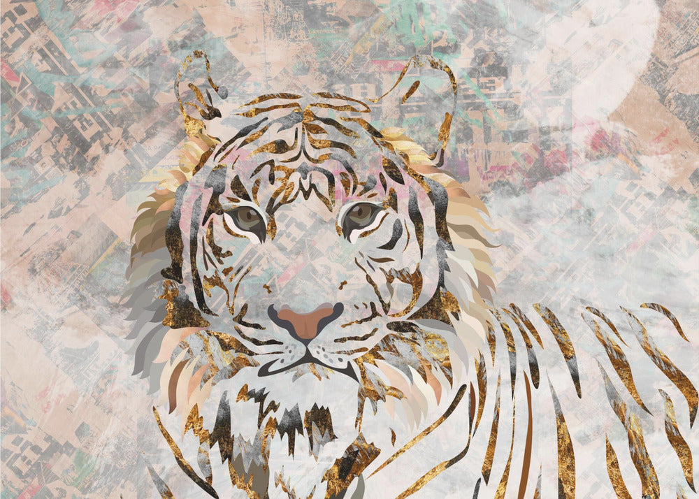 Tiger-Grunge-Gold-Wandbild | Fototapeten