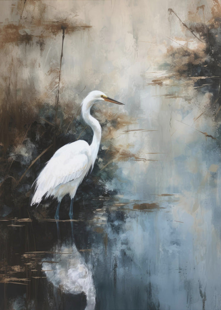 Egret in Lake | Canvas