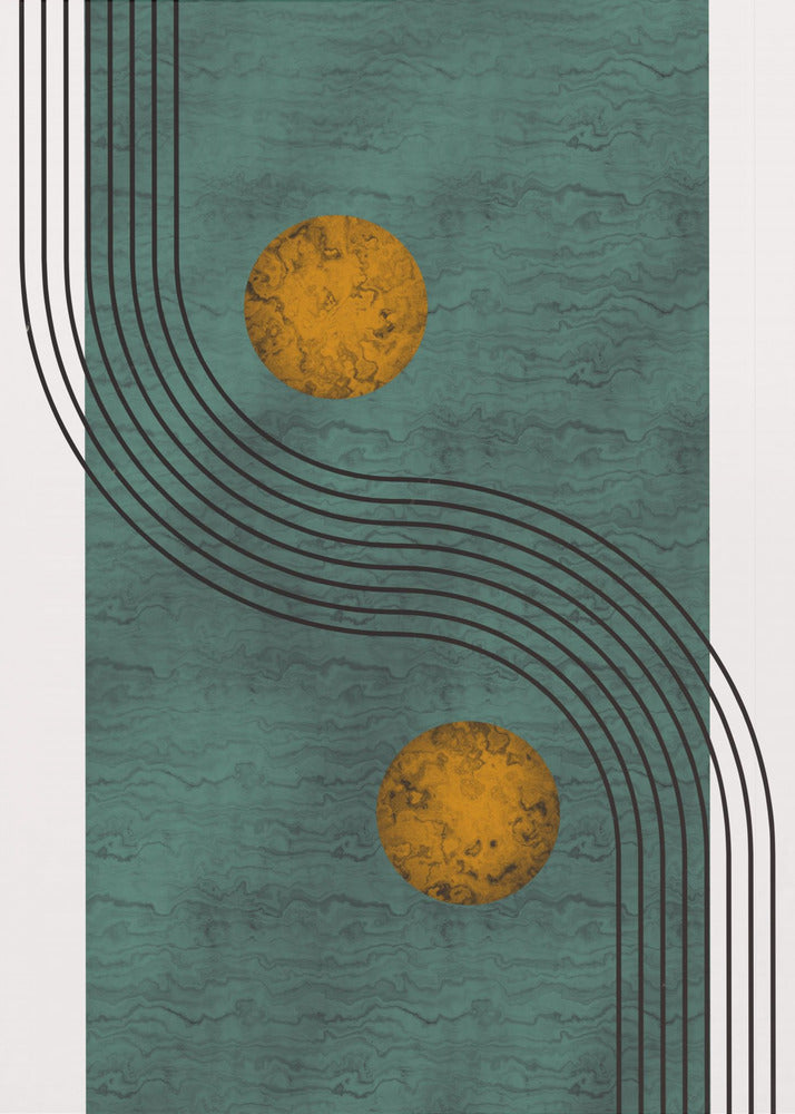 Aquamarine Marble With Golden Sphere | Canvas