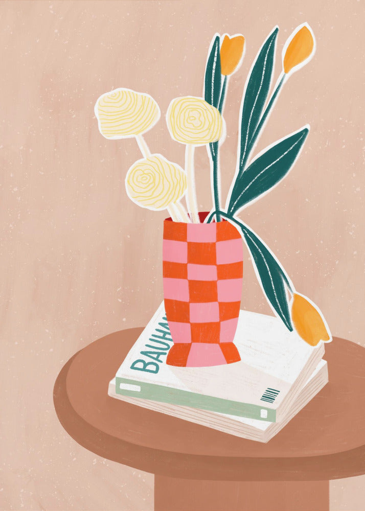 Blume mit karierter roter Vase | Poster