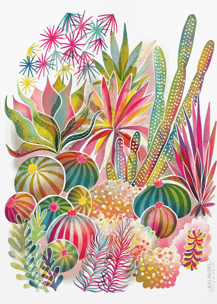 Jardín de suculentas y cactus en flor | Impresiones en Lienzo