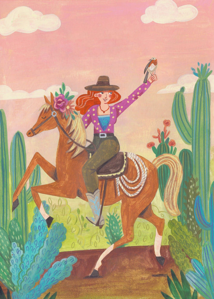 Cowgirl hevosen selässä aavikolla | Canvastaulut