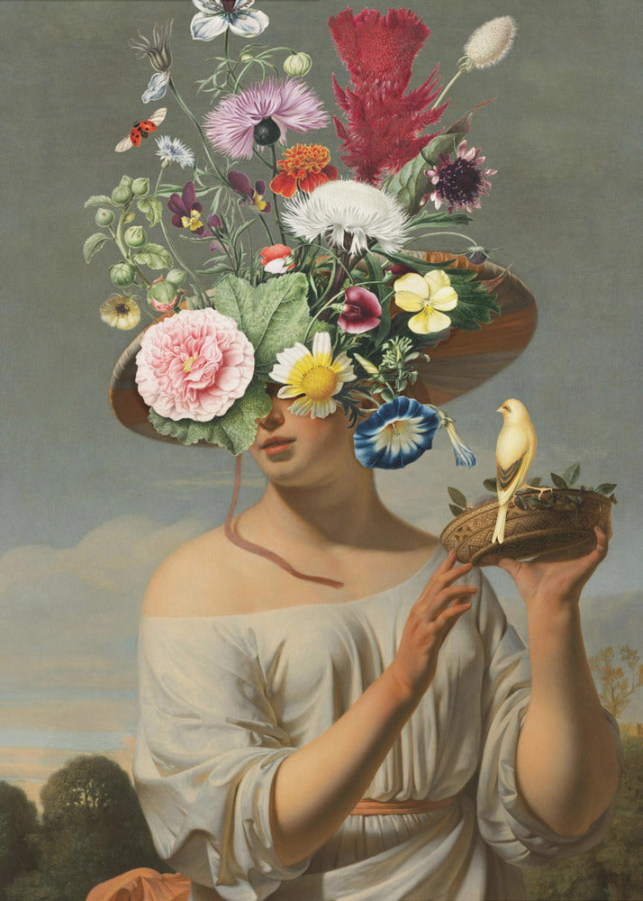 Frau mit großem Blumenhut | Poster